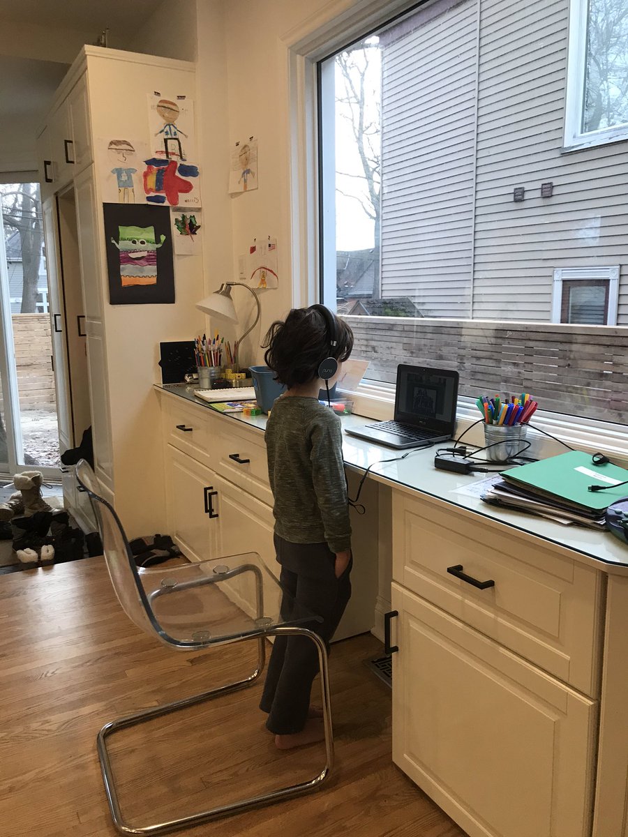 @rupasubramanya This is my six year old, standing at attention for “oh Canada” this morning. In silence, alone.  It’s 8:58 and he’s has already cried twice about computer school. @JustinTrudeau are you proud?? @fordnation, we know you just don’t care.
