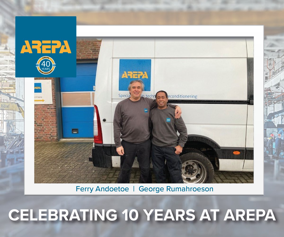 AREPAGlobal's tweet photo. Op 01 januari 2022 waren Ferry Andoetoe en George Rumahroeson alweer 10 jaar in dienst bij AREPA. Wij zijn ontzettend blij en dankbaar dat beide heren hun kennis en kunde dagelijks bij onze klanten inzetten. https://t.co/LnsRtKsFX6
