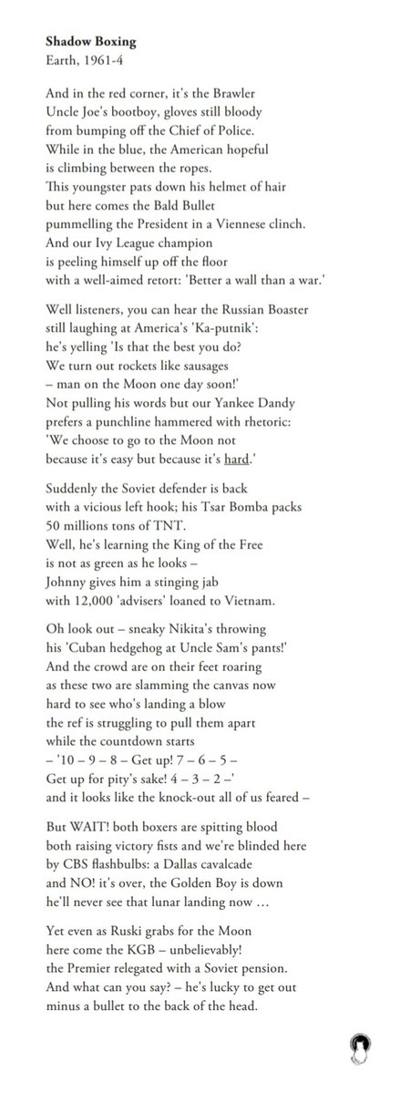 The Vienna Summit took place #OnThisDay in 1961 between President J.F.K. and Premier Khrushchev. Afterwards, Kennedy complained that 'he really beat me up!', a statement which inspired @siobsi's #DesertMoonfire poem 'Shadow Boxing' 🥊🌙