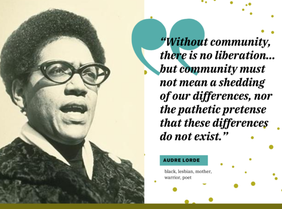 a photo of audre lorde with her quote - “Without community, there is no liberation... but community must not mean a shedding of our differences, nor the pathetic pretense that these differences do not exist.”
