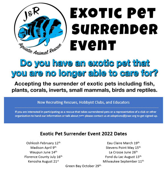 aquatic_r's tweet photo. This year our award winning  Exotic Pet Surrender Events will feature local rescues, clubs, and educators.  Please like, retweet, and tag your favorite rescue in the comments!

#Habitattitude #JRAAR #AIS #BeAHeroReleaseZero #InvasiveSpecies #SurrenderDontRelease https://t.co/xHfrFHZqqV