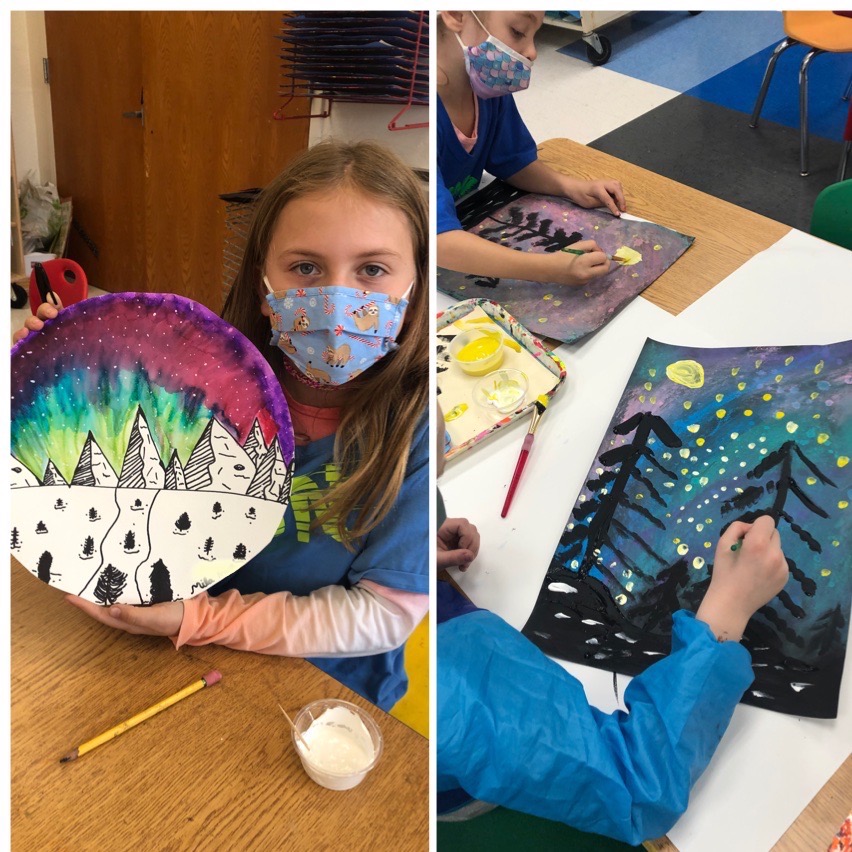 MCaminaArt's tweet photo. Inspired by the northern nights and the works of artist Jen Aranyi, these 1st and 3rd grade artists learned about landscape while expressing one of natures greatest phenomena through their art. @TisdaleSchool  😊🖼️🎨 https://t.co/3hfUi8pHlK