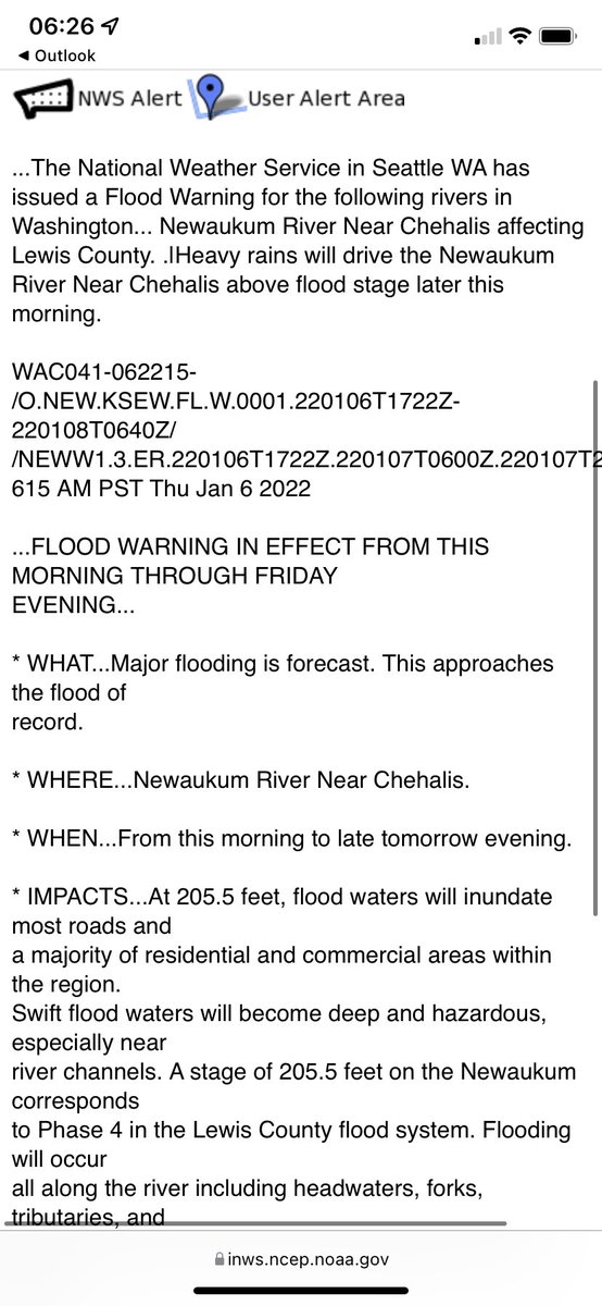 FLOOD WARNING for the Newaukum River near Chehalis!! TURN AROUND DON’T DROWN