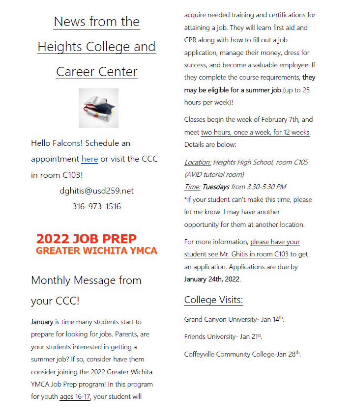 HeightsCCC's tweet image. Students, see below for January's CCC Newsletter!