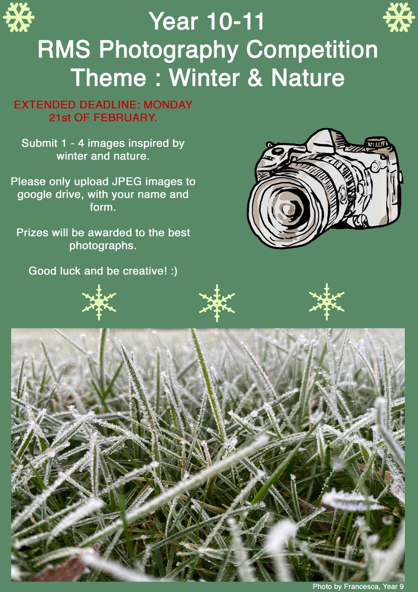 Exciting news! 
We have now extended the deadline for the RMS winter photography competition until Monday 21st of February!

📷😃🍂