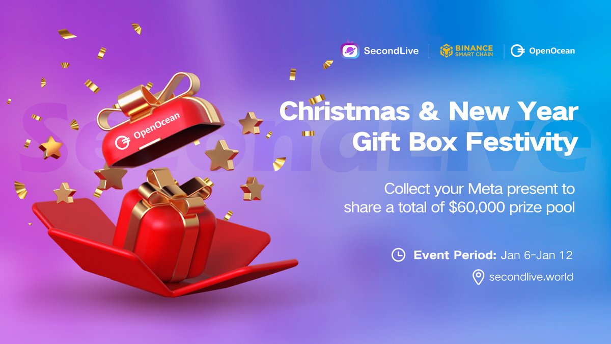 De1_ai's tweet photo. 🏖️Holiday season ain't over yet🥳

✨Join Xmas &amp; New Year Gift Box Festivity with @SecondLive &amp; @BinanceChain

The lucky 500 whitelisted #OpenOcean users will share $60,000 worth of gift boxes!

⏳01/06 - 01/12 12pm UTC

More rules👇
https://t.co/gYIyOwLqzO https://t.co/vQAnSqwsmp