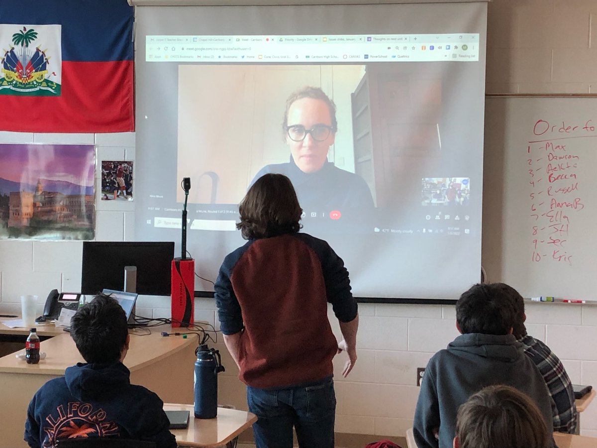 mattcone2's tweet photo. Thanks to the great @ninamunk for answering questions from @CHSJaguars students about her book, The Idealist. This book provoked important discussions in our class and it was a treat to speak with her. https://t.co/F0f00V0aEu