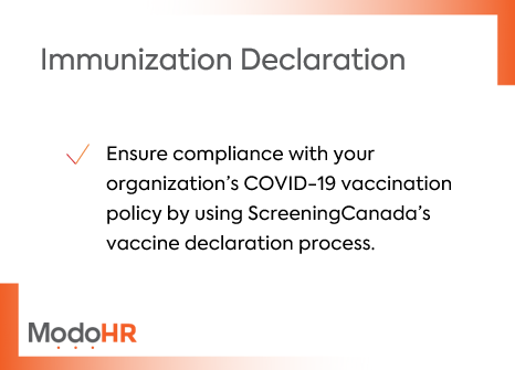 ModoHRtech's tweet image. ScreeningCanada will collect an individuals COVID-19 proof of vaccination in accordance with all Provincial and Federal privacy regulations with data stored in Canada. Reach out to us to learn more at inbox@screeningcanada.ca #backgroundscreening #covid19vaccination #hrtech