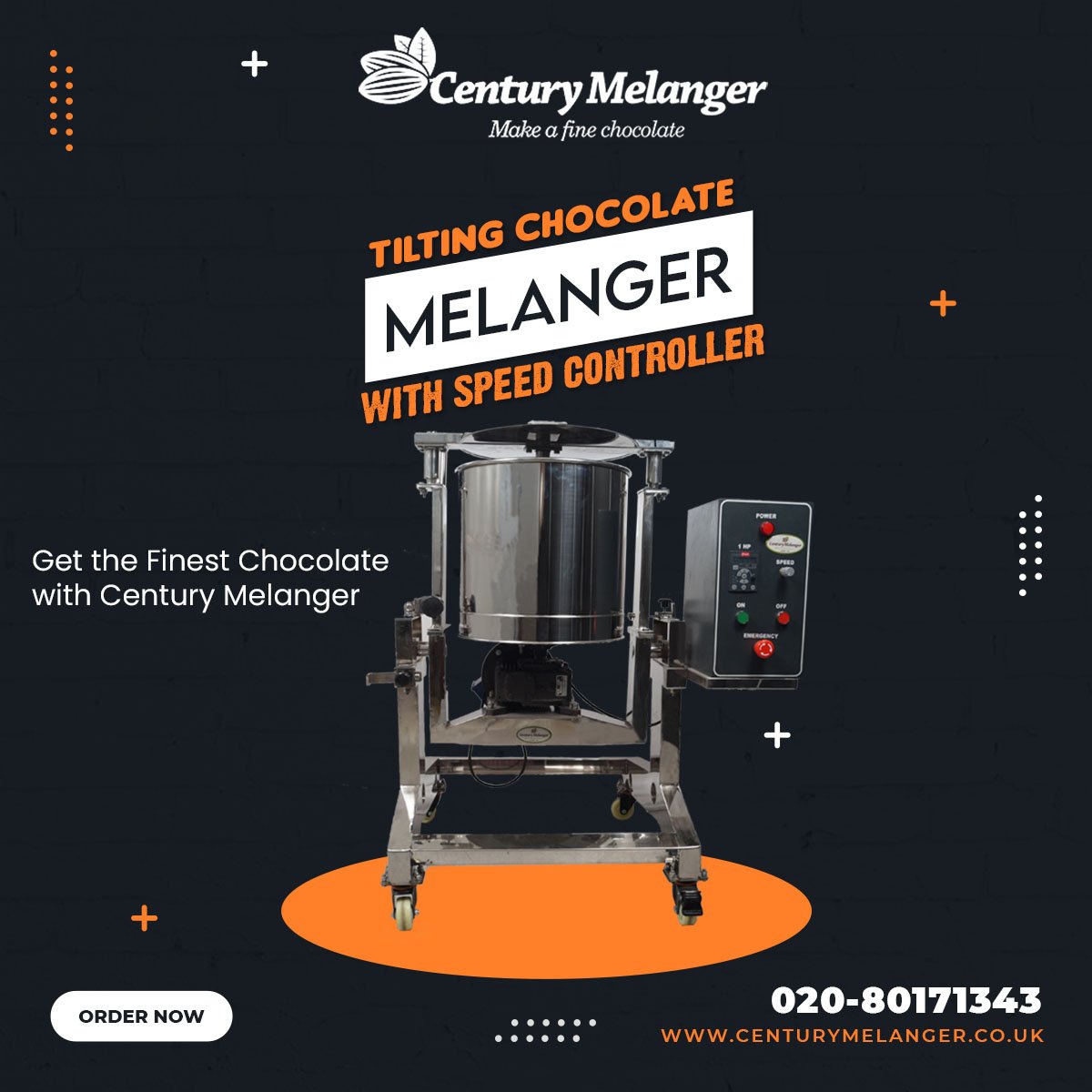 Century melanger presents Tilting chocolate melanger equipment with speed controller and it comes in 5 different variants & is available in ranges from Tilting chocolate melanger standard 20kg,40kg,60kg,80kg & 100kg respectively. #uk #london