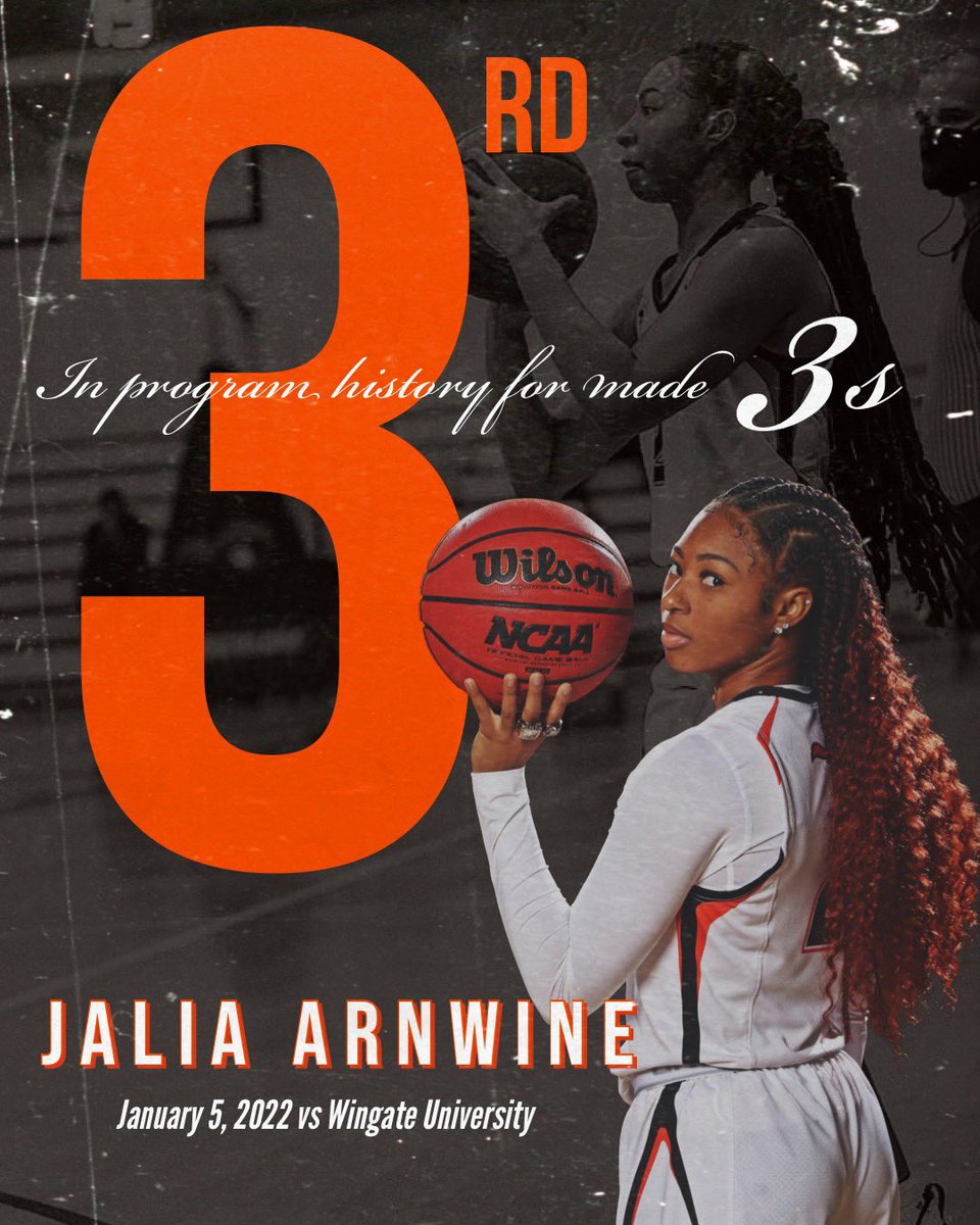TusculumWBB's tweet photo. 𝘾𝙊𝙉𝙂𝙍𝘼𝙏𝙐𝙇𝘼𝙏𝙄𝙊𝙉𝙎 to Jalia Arnwine for moving into 3rd place in the program’s history for career three-pointers made with 182 #WeArePioneers https://t.co/c31FHt3aOj
