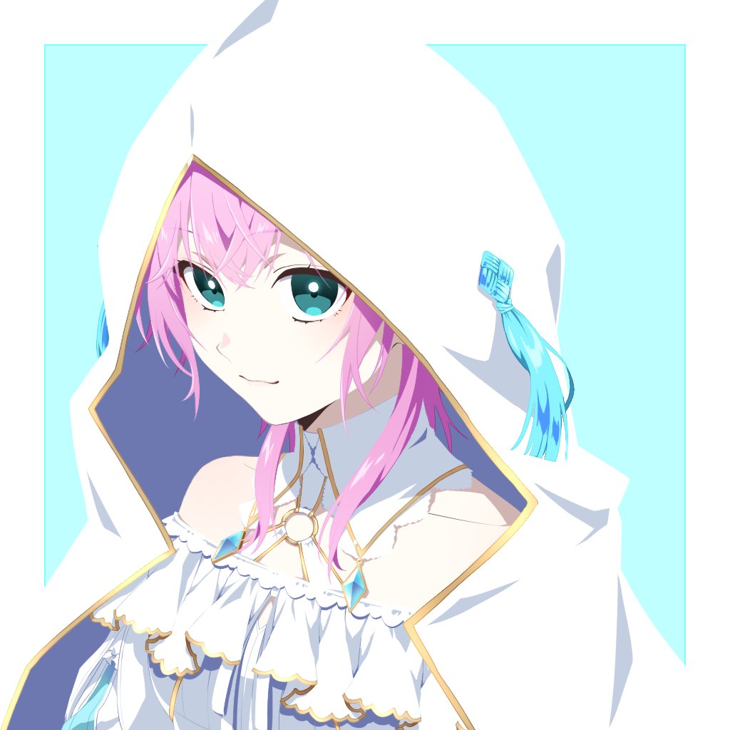 1girl solo pink hair hood looking at viewer smile hood up  illustration images