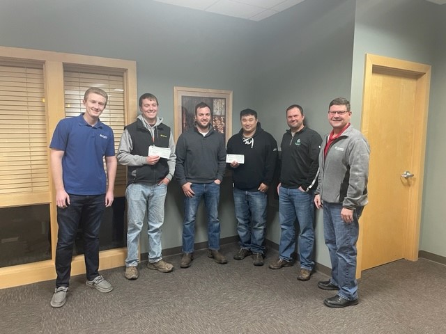 AgCountry's tweet photo. Fergus Falls &amp; Elbow Lake AgCountry Loan Officers Jack Beyer and Todd Johnson, presented 2 checks for $2,000 each to the Otter Tail &amp; Grant County Corn and Soybean Growers. The funds will help with the cost of 2 NDAWN weather stations for the Fergus Falls and Elbow Lake area! https://t.co/bo56yPnV7Q