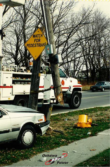 Pole damage caused by vehicle accident (c.1994)