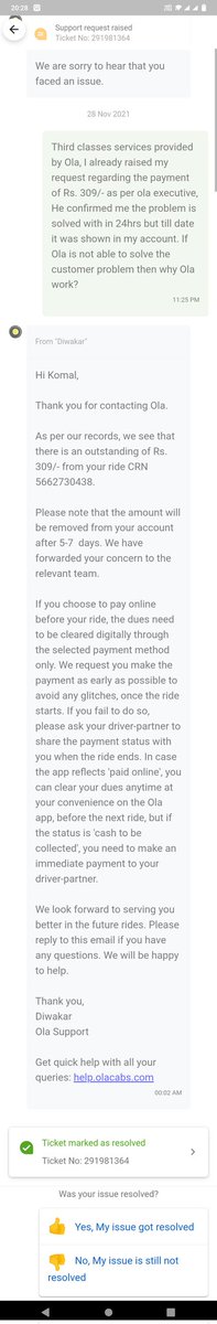 mittalkomal32's tweet photo. @Olacabs
Gives pathetic services from customer support to their customers and passengers. They close ticket for customer query without any resolution for it. PAID AMOUNT IN CASH STILL OLA DEMANDS MONEY ONLINE. #fraud #reluctant #olacheats
@DCPWestDelhi @dtptraffic https://t.co/3xFpeMyLpT