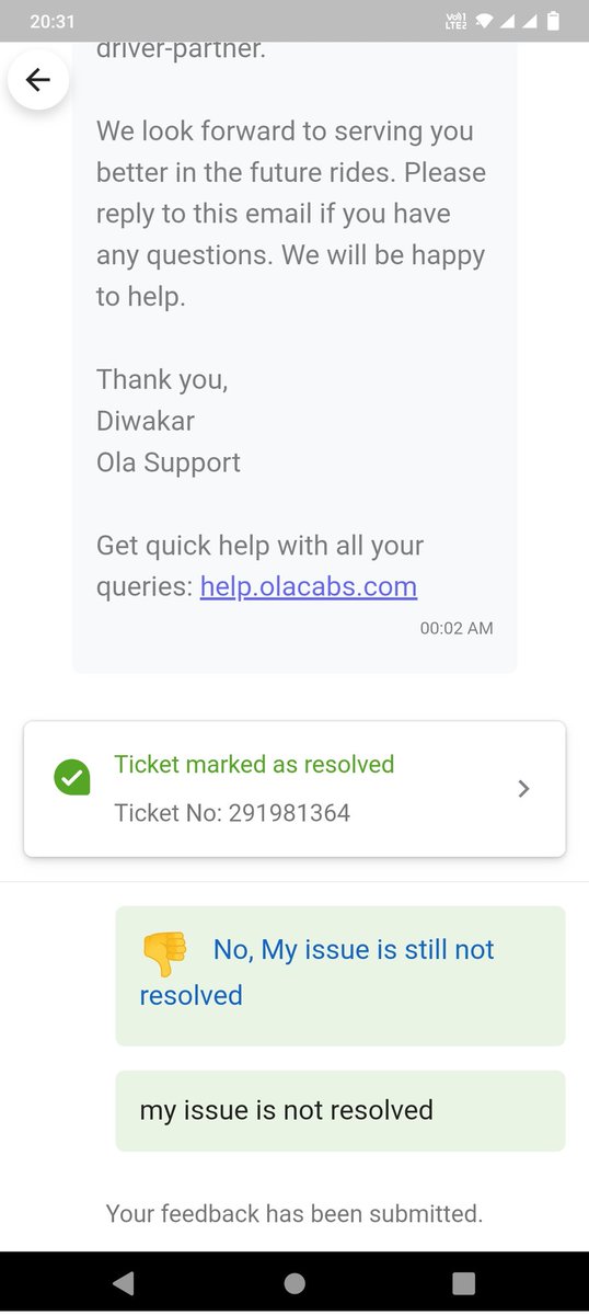 mittalkomal32's tweet photo. @Olacabs
Gives pathetic services from customer support to their customers and passengers. They close ticket for customer query without any resolution for it. PAID AMOUNT IN CASH STILL OLA DEMANDS MONEY ONLINE. #fraud #reluctant #olacheats
@DCPWestDelhi @dtptraffic https://t.co/3xFpeMyLpT