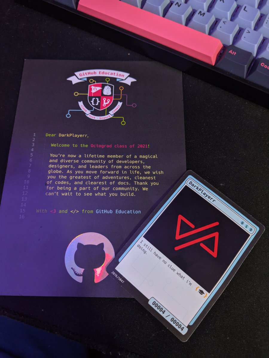 dvrkplayer's tweet image. got my #githubgraduation package!
@GitHubEducation