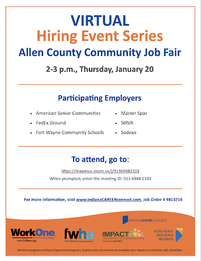 FortWayneHA's tweet photo. #ThursdayTopics: @WorkOne_NWI, in partnership with Fort Wayne Housing Authority and other local organizations, will be hosting a virtual job fair. Many companies will be in attendance and ready to hire! The event will take place on Jan. 20 from 2 - 3 p.m.
https://t.co/NxdiIaHQYI https://t.co/gWsaWRZZV1