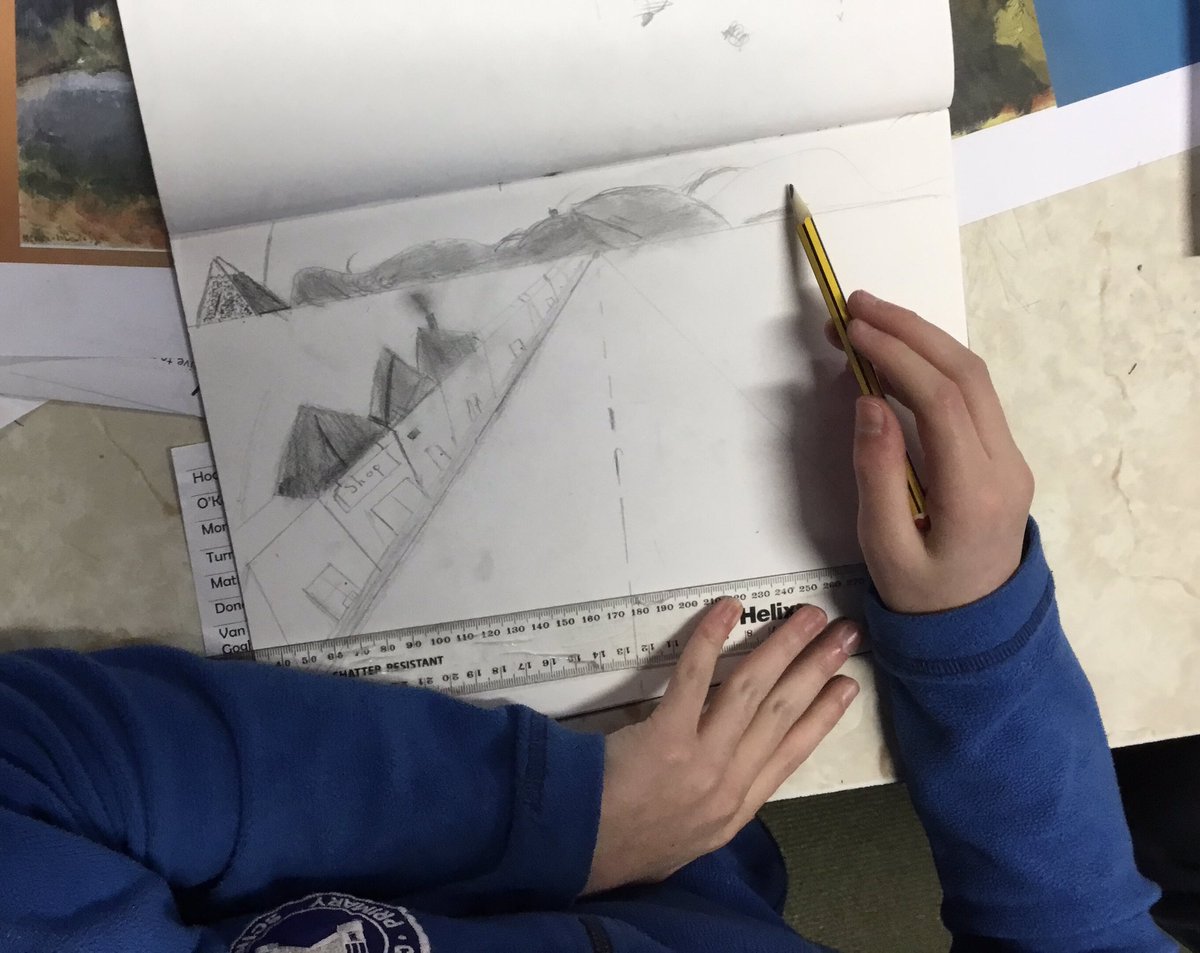 CastleCarrock's tweet photo. An arty afternoon in KS2. Starting with some artist appreciation and discussing famous landscapes before drawing some landscape scenes and perspective drawings of our own https://t.co/E7c61IZv9u