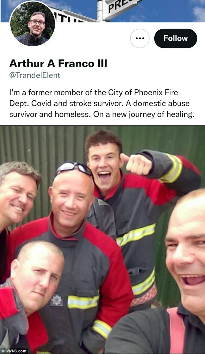 @TrandelElent @JohnDCarlson @willhumble_az @brahmresnik @elviadiaz1 A (male) domestic abuse 'survivor' on a journey of healing?

Do you vouch for this sissy, @PHXFire?

Your embarrassed children are hiding from you, Arthur.