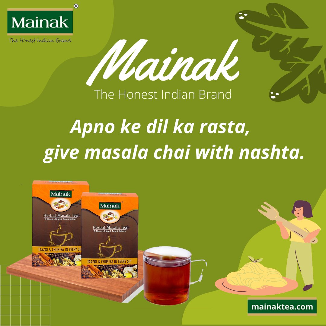 Add masalaedar twist to your life with #MaiankMasalatea. #Order your #mainaktea now and keep all your troubles away.
.
Amazon - amzn.to/3ki1XIg
Flipkart-flipkart.com/food-products/…
.
Email Id- info@mainaktea.com
Call- +91 7479033810
#healthybeverageofkolkata #mainakmasalachai