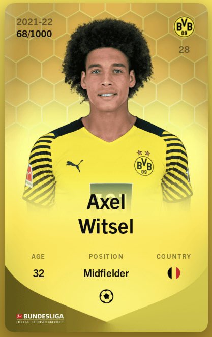 HJSorare's tweet photo. Premier cadeau sur #Sorare de notre part 🎁
Aujourd’hui on lance un #Concours pour faire gagner Axel #Witsel du #BorussiaDortmund, titulaire en club et avec la Belgique 🇧🇪

Conditions :
🔁 RT
❤️ Like
✅ Follow notre compte

T.A.S le 13/01 à 18h https://t.co/fmd7Xzb7mG