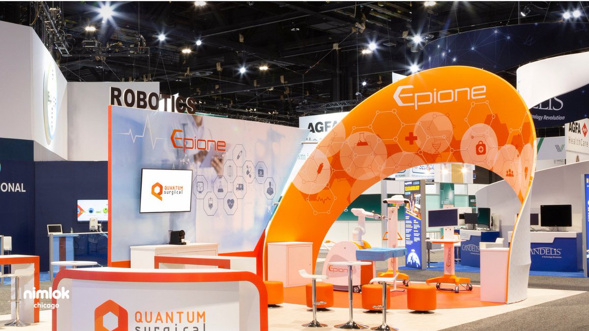 NimlokChicago's tweet photo. Check out the curves on this 20x40 custom fabric structure with overhead hanging sign  from #RSNA21! #brandingdesign #marketing #customexhibits #graphicdesign https://t.co/sUMgiikaqE