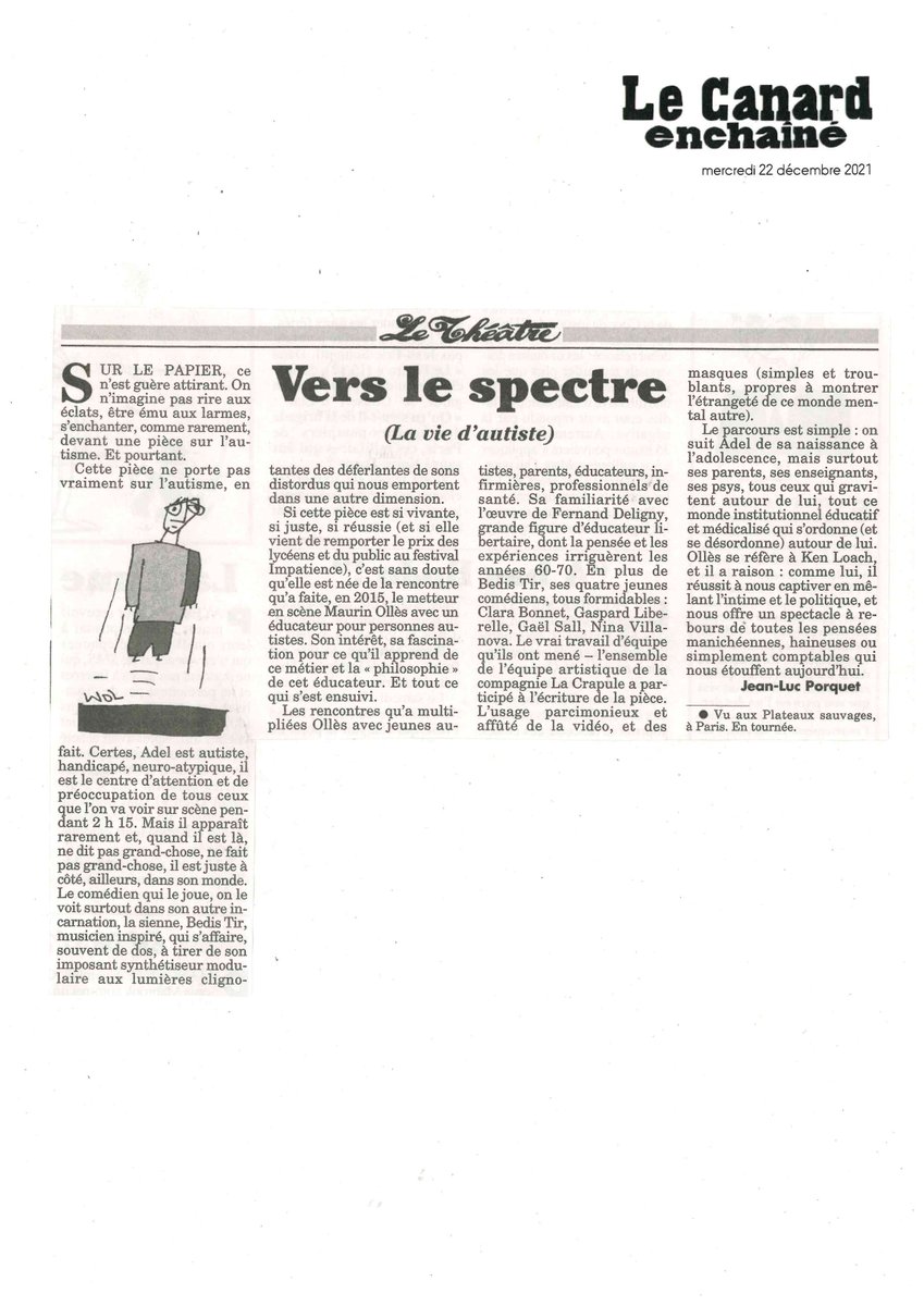 [LA PRESSE EN PARLE !]

"Maurin Ollès réussit à nous captiver en mêlant l’intime et le politique, et nous offre un spectacle à rebours de toutes les pensées manichéennes ." <a href="/canardenchaine/">Le Canard enchaîné</a>

Vers le spectre à voir du 10 &gt;12 janv <a href="/TheatreJoliette/">Theatre Joliette</a> 

+ d'info  bit.ly/3eT2ywV