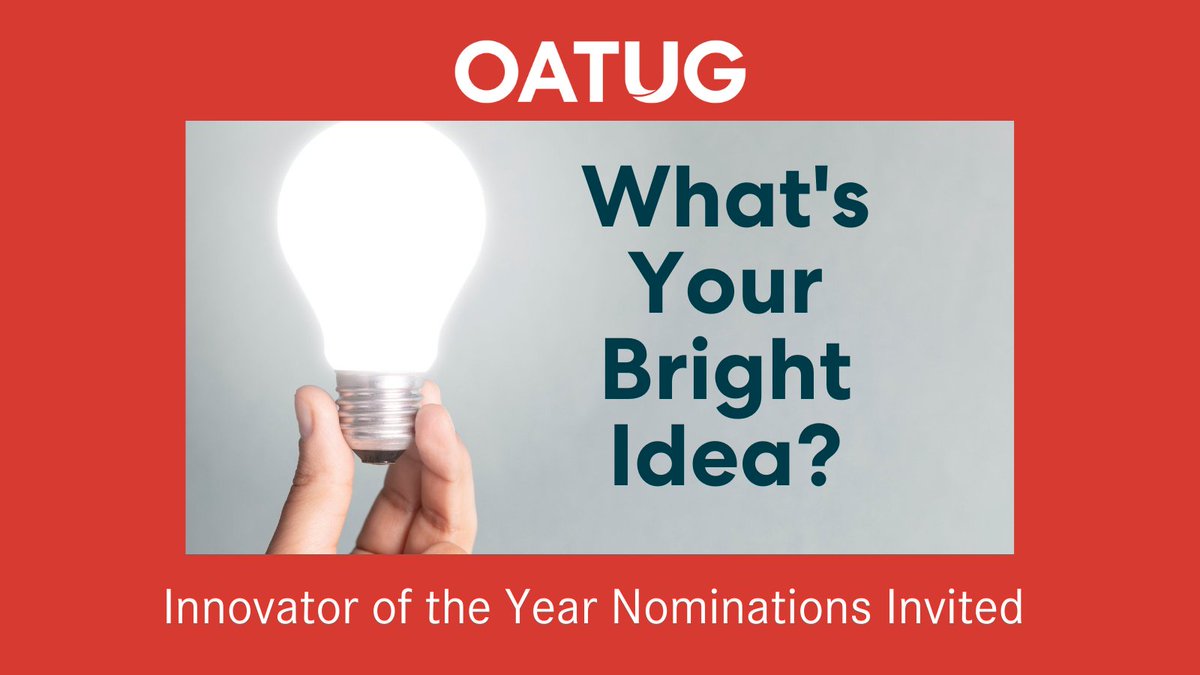 What's your bright idea? Did you come up with an innovative way to use #Oracle applications or technology? Maybe a new integration or customization? Your company could be OATUG's Innovator of the Year. Complete the online form by January 15. #OracleEBS form.123formbuilder.com/5172413/
