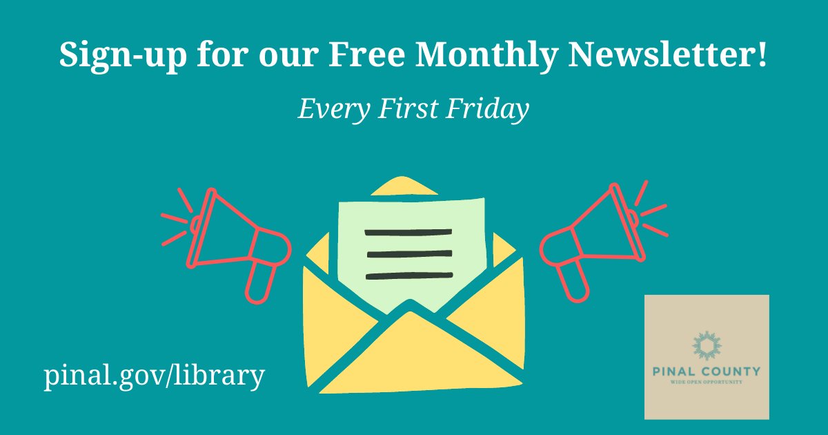 pinallibraries's tweet photo. Our monthly newsletter comes out tomorrow! Sign up at https://t.co/w718kNpHyx to get updates from the Library District, learn about new resources, and stay connected with your library!
#newsletter #news #library #updates #pcldaz #pinallibraries https://t.co/ZADr0vnPBv