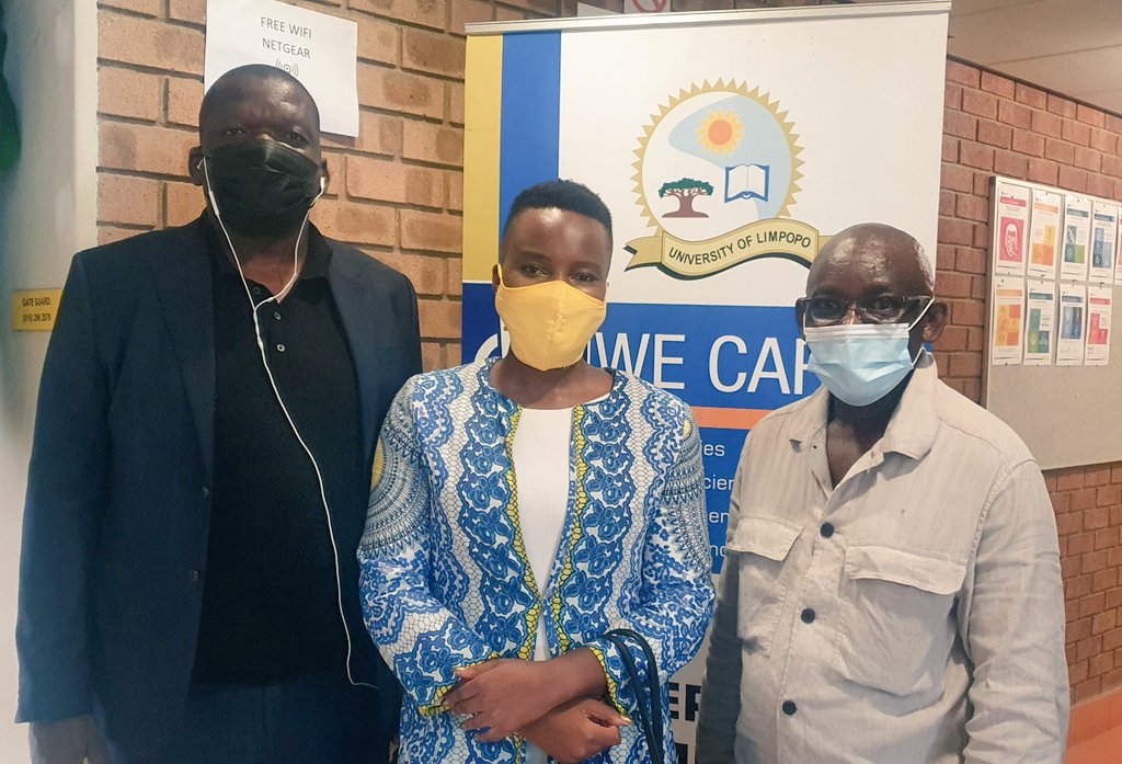 ULvarsity's tweet photo. Author of 'Lessons from Charlotte Makgomo Mannya-Maxeke'  book, Advocate  Mannya arrives with Thulasizwe Makhanya and Panashe Chigunandzi at the #Maxekeism dialogue. #ULEvents2022 #ANC110 @VictorAfrica @CharlotteMaxeke @SportArtsCultur @CapricornFM @SabcLimpopo https://t.co/Wqb1LkUa1h