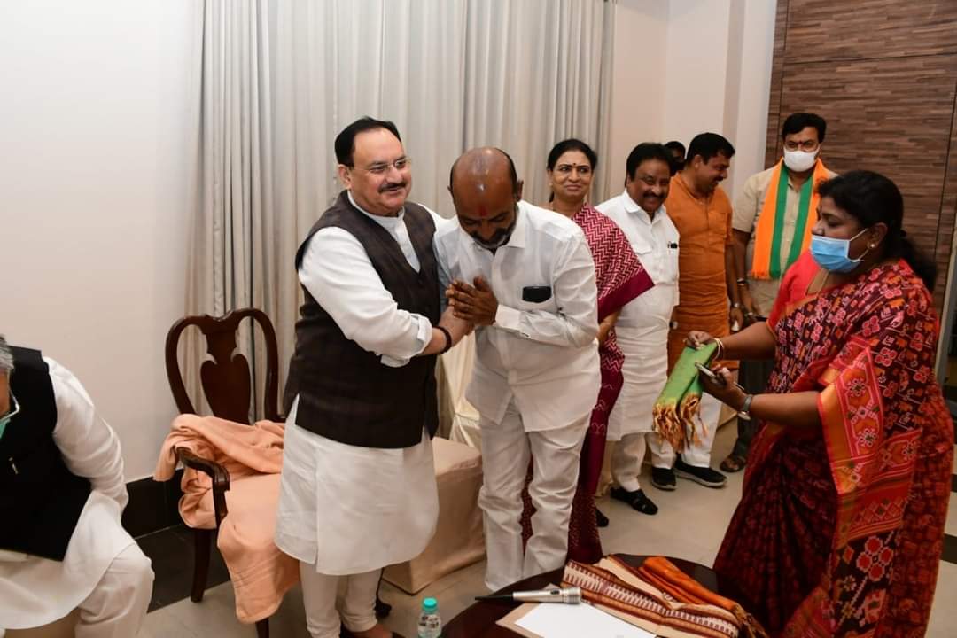 bandisanjay_bjp's tweet photo. Called on @BJP4India National President Shri @JPNadda ji in Hyderabad today. https://t.co/1ZHYuPeUh1
