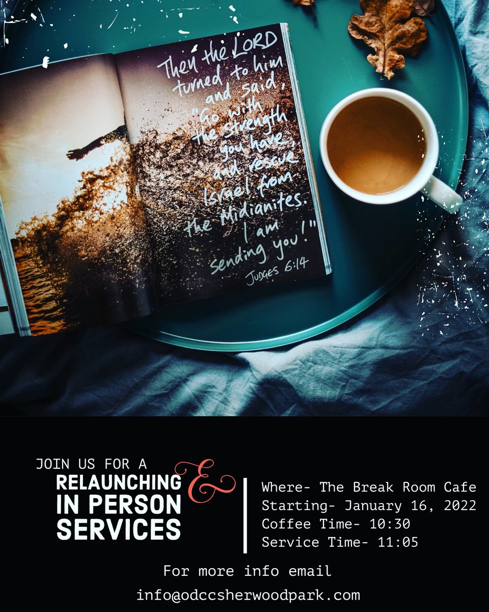aboutcommunity's tweet image. IN-PERSON SERVICE! Join us on January 16, 2022 as we restart in-person services at The Break Room Cafe address-161 Festival Way Unit 150, Sherwood Park, AB. Coffee will start service at 10:30 service at 11:05. #odccsherwoodpark #shpk #sherwoodpark #yegchurch #yeg #shpkchurch