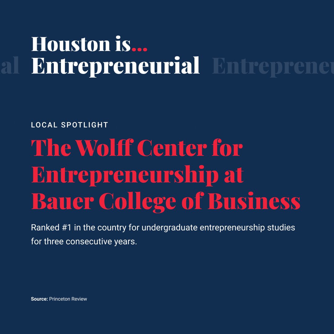 Understanding Houston (@understandhou) on Twitter photo For 11 of the past 14 years, <a href="/WolffCenter/">UH Wolff Center for Entrepreneurship</a> at <a href="/UHBauerCollege/">UHBauerCollege</a> has been ranked the number one or two entrepreneurship program in the country, including a number one ranking in 2021. They are just one of the many forces behind Houston’s thriving entrepreneurial culture!
#HoustonIs For 11 of the past 14 years, <a href="/WolffCenter/">UH Wolff Center for Entrepreneurship</a> at <a href="/UHBauerCollege/">UHBauerCollege</a> has been ranked the number one or two entrepreneurship program in the country, including a number one ranking in 2021. They are just one of the many forces behind Houston’s thriving entrepreneurial culture!
#HoustonIs