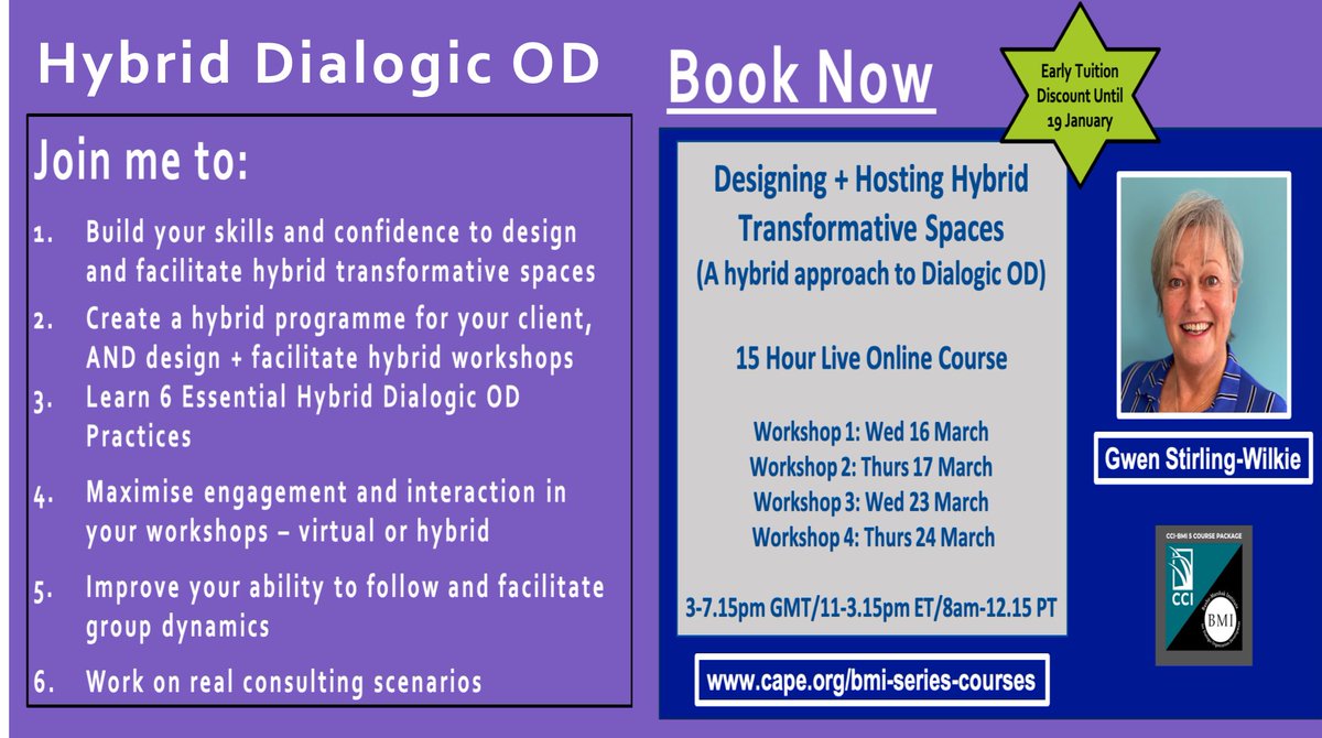 gwenstirling's tweet image. Hybrid Dialogic OD 💥
How do you combine the best of f2f workshops with virtual workshops?
What about the technology bridge? 🥴

Facilitators, Change Leaders, and OD Practitioners
This is for you........
👇👇👇👇👇

Bookings @CC_Institute1 
lnkd.in/dNf9Mtn

#DialogicOD