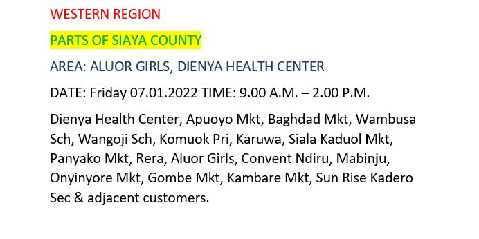 KenyaPower_Care's tweet photo. Good evening,
These areas will be affected by scheduled power interruptions to carry out network maintenance. ^MO https://t.co/vFUBRHmgOW