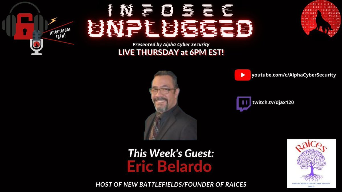 Djax_Alpha's tweet photo. Make sure to tune in at 6PM tonight for a new episode of #InfoSecUnplugged w/ my guest @ebelardo73 a.k.a "Cyber Papi"!

#JointhePack

https://t.co/ZACk51AWRI
https://t.co/n7gt6yMceS
https://t.co/W4fIFTvB3P https://t.co/VPP5eyAtSt