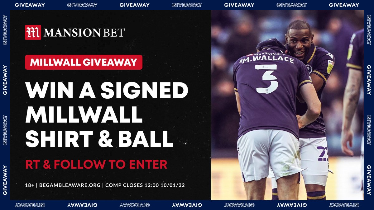 ⚽️ WIN A SIGNED HOME MILLWALL SHIRT &amp; BALL! ⚽️

To enter:

✅ Follow <a href="/MansionBet/">Mansion Bet</a>
🔁 RT this tweet

⏰ Winner announced Monday at 12pm!

<a href="/MillwallFC/">Millwall FC</a> | #Millwall 

Full T&amp;Cs apply: bit.ly/MBComps