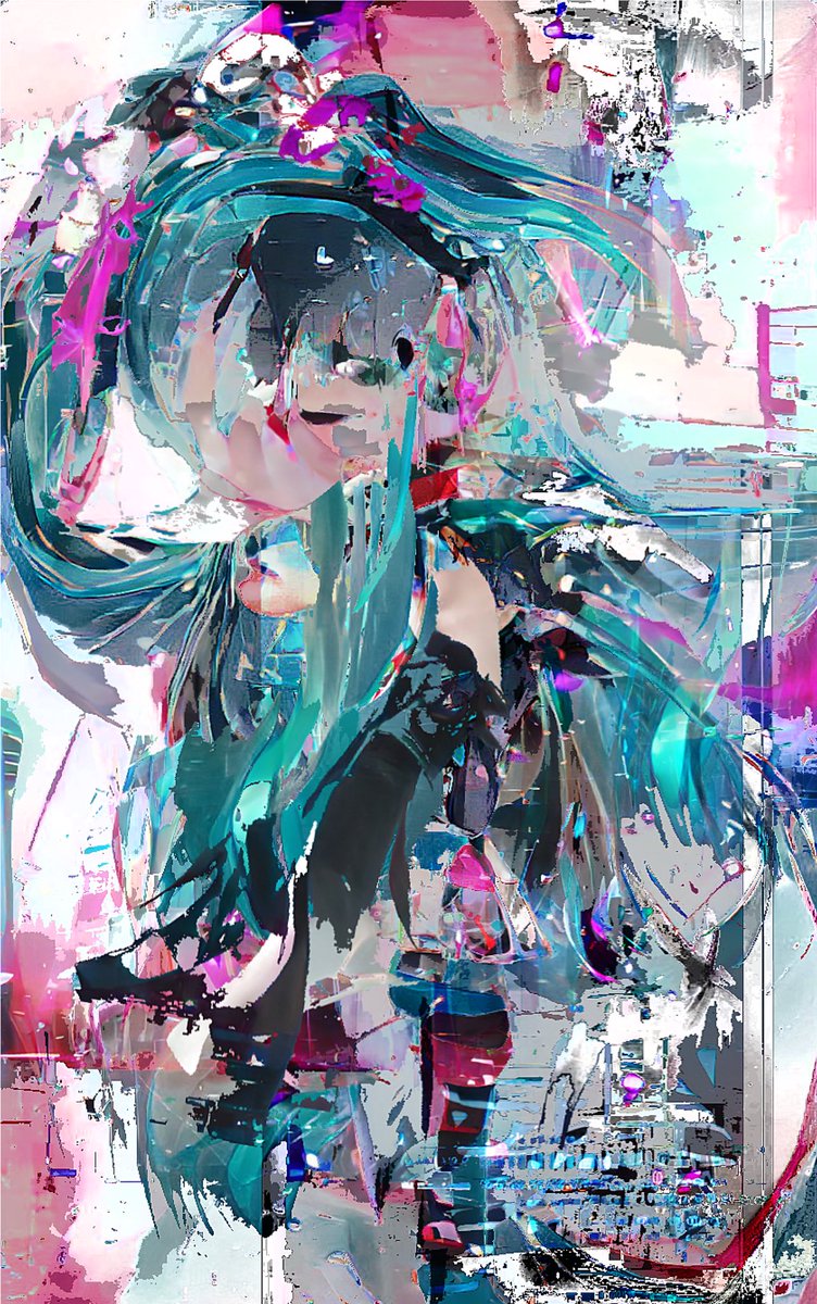 hatsune miku 1girl solo abstract long hair closed eyes twintails aqua hair  illustration images