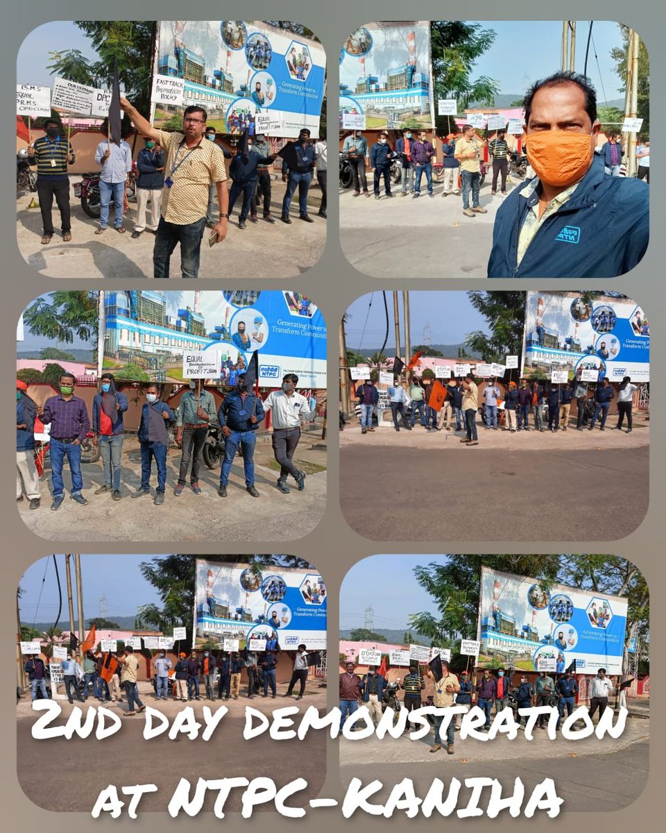 aintpcworkers's tweet photo. @ntpclimited @OfficeOfRKSingh @moefcc @incredibleindia @RajKSinghIndia @DDNewslive @airnewsalerts @PSUSCOPE @PIB_India @power_pib @MinOfPower @CMDNTPC @ntpclimited workers protest going on by @BMSkendra on lunch break.. It is 2nd day of lunch break protest to correct pay scale of DTs/ATs 2018-19, restoration of DPC W10 to E2, implement formula based PRP etc @aajtak @ndtv @ndtvindia https://t.co/p97C7jOuyz