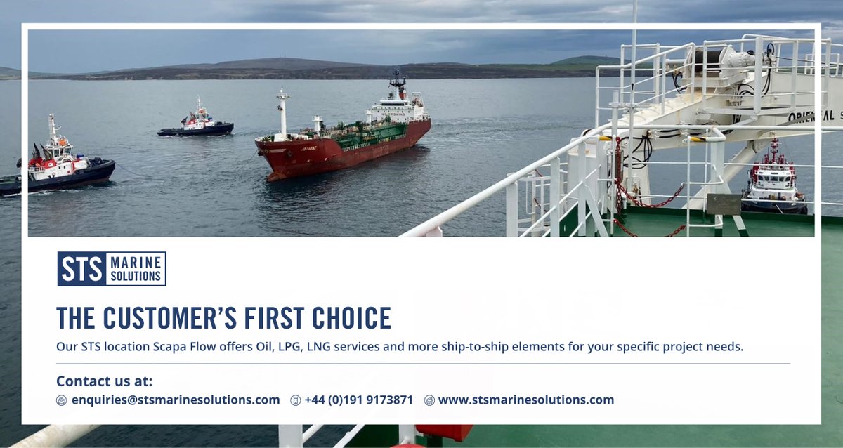 OILSTS1's tweet photo. With over 18 years of operational excellence at Scapa Flow, we are the Customers First Choice Service Provider for LNG, Crude, DPP, CPP &amp; LPG Ship to Ship Transfers

#OrkneyHarbourAuthority #shipping #shiptoship #crude #lpg #lng #lngbunkering @ChoiceCustomers #sts #lngsts https://t.co/7U4zkZhP7s