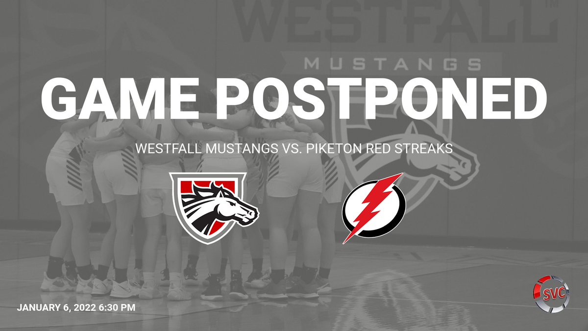 WestfallHS's tweet photo. Due to the impending weather forecast for this evening, tonight's basketball game has been postponed. Make-up date TBD. https://t.co/6mQ7eANdyX