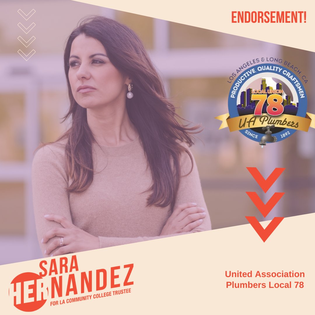 sara__hernandez's tweet photo. Endorsement Alert 🚨🚨🚨 I'm excited be endorsed by the UA Plumbers Local 78.  They proudly represent the hardest working, highest skilled men and women in the plumbing industry.
#sara4LACCD #local78 #unionpride #supportthetrades #plumbers #thursdayvibes https://t.co/9Q1t9MeKWp