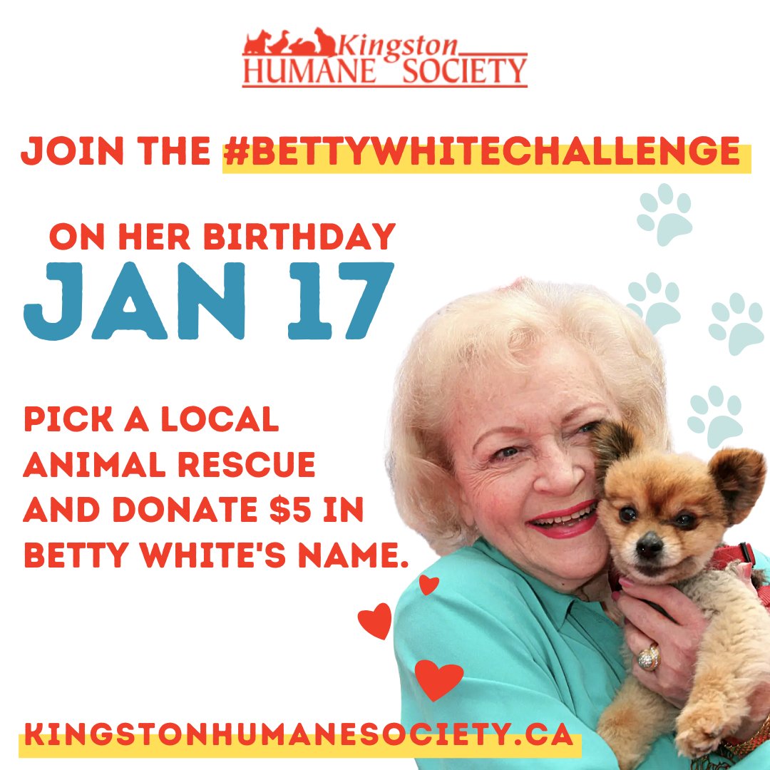 This Monday, January 17 2022 join us and the world in honouring the beloved late #BettyWhite with the #BettyWhiteChallenge. 

To donate, please visit bit.ly/KHSDonateNow ❤️