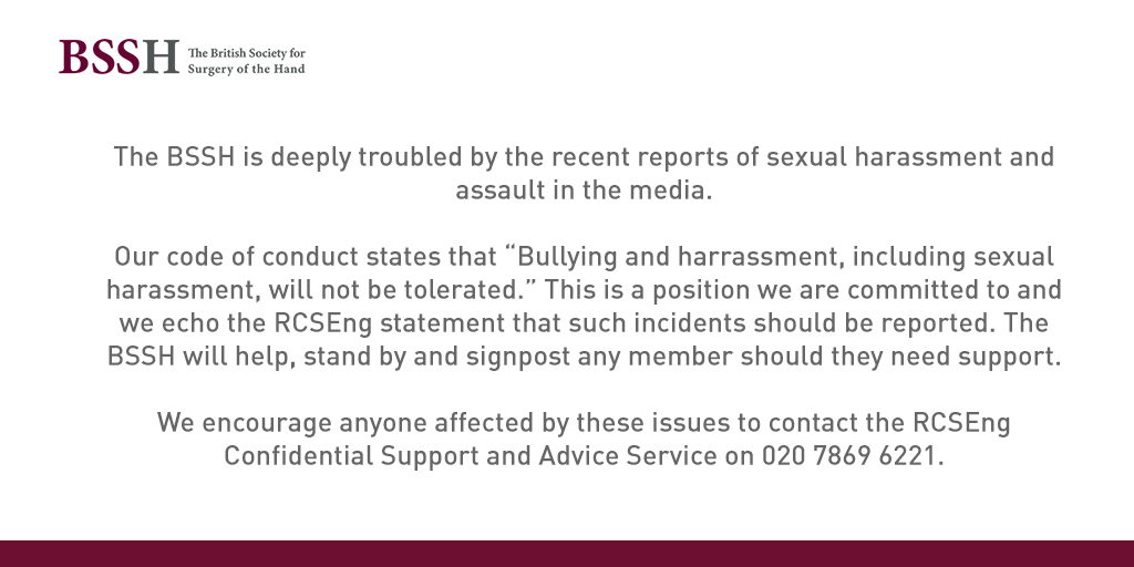 British Society for Surgery of the Hand (@bsshand) on Twitter photo Our response to the vital conversation surrounding the recent reports of sexual harassment and assault in surgery. <a href="/RCSnews/">The Royal College of Surgeons of England</a> #TimeForChange Our response to the vital conversation surrounding the recent reports of sexual harassment and assault in surgery. <a href="/RCSnews/">The Royal College of Surgeons of England</a> #TimeForChange