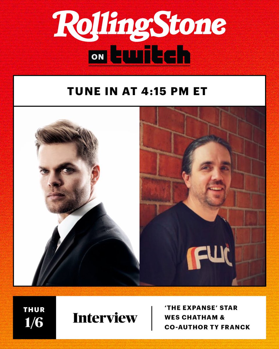 Rolling Stone (@rollingstone) on Twitter photo Interview with <a href="/weschatham/">Wes Chatham</a> and Ty Franck of <a href="/JamesSACorey/">James S.A. Corey</a> from <a href="/ExpanseOnPrime/">The Expanse</a>
Today live at 4:15pm on twitch.tv/rollingstone
Chatting season 6 of the show and what’s next with <a href="/JonTheWiggles/">Jon Weigell</a> Interview with <a href="/weschatham/">Wes Chatham</a> and Ty Franck of <a href="/JamesSACorey/">James S.A. Corey</a> from <a href="/ExpanseOnPrime/">The Expanse</a>
Today live at 4:15pm on twitch.tv/rollingstone
Chatting season 6 of the show and what’s next with <a href="/JonTheWiggles/">Jon Weigell</a>