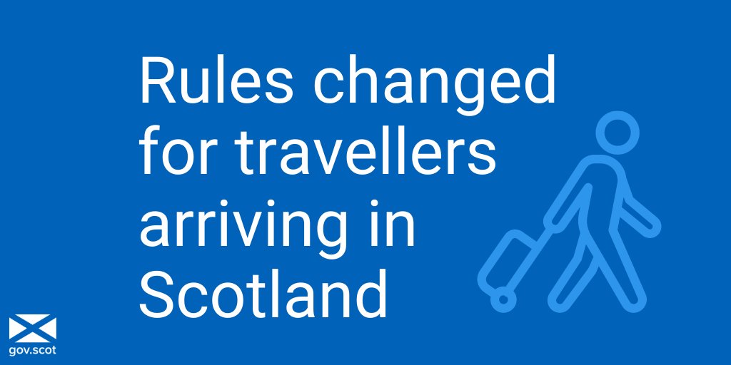There are rule changes for fully vaccinated travellers arriving in Scotland.

From Friday:

🔷no pre-departure #coronavirus tests needed

🔷no self-isolation

From Sunday:

🔷 Post-arrival test results accepted from Lateral Flow Test or PCR

Read more➡️ bit.ly/3q0SY1f