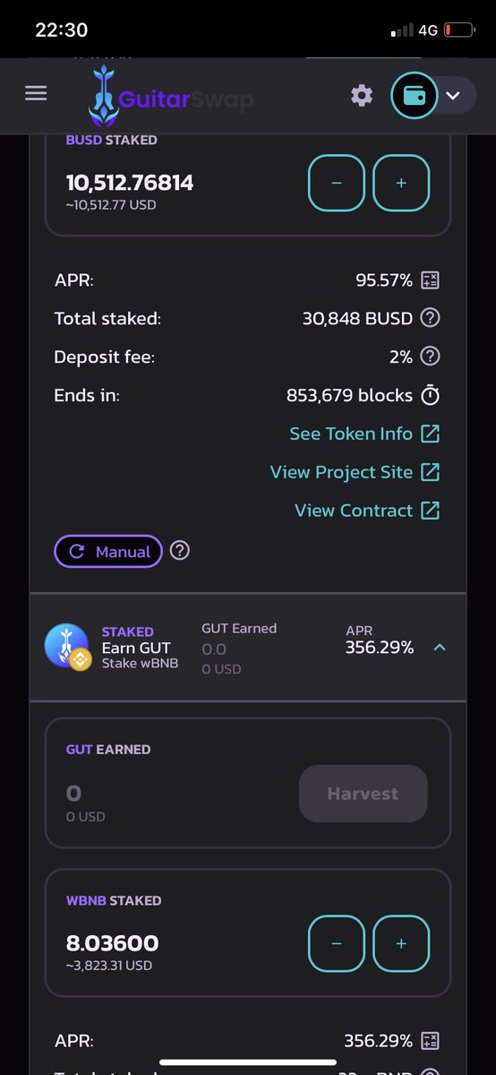 CryptoGenic_CGN's tweet photo. @Guitar_swap @babyswap_bsc @zodiacs_c @GoldPancakeSwap @_BSCNEWS @ApeFarmer @CoinMarketCap @DEXToolsApp Been in the wBNB Pool now and haven’t earned any rewards? Showing 0 earned and no option to harvest? Please help thanks👍 https://t.co/eQeF4zbUw4