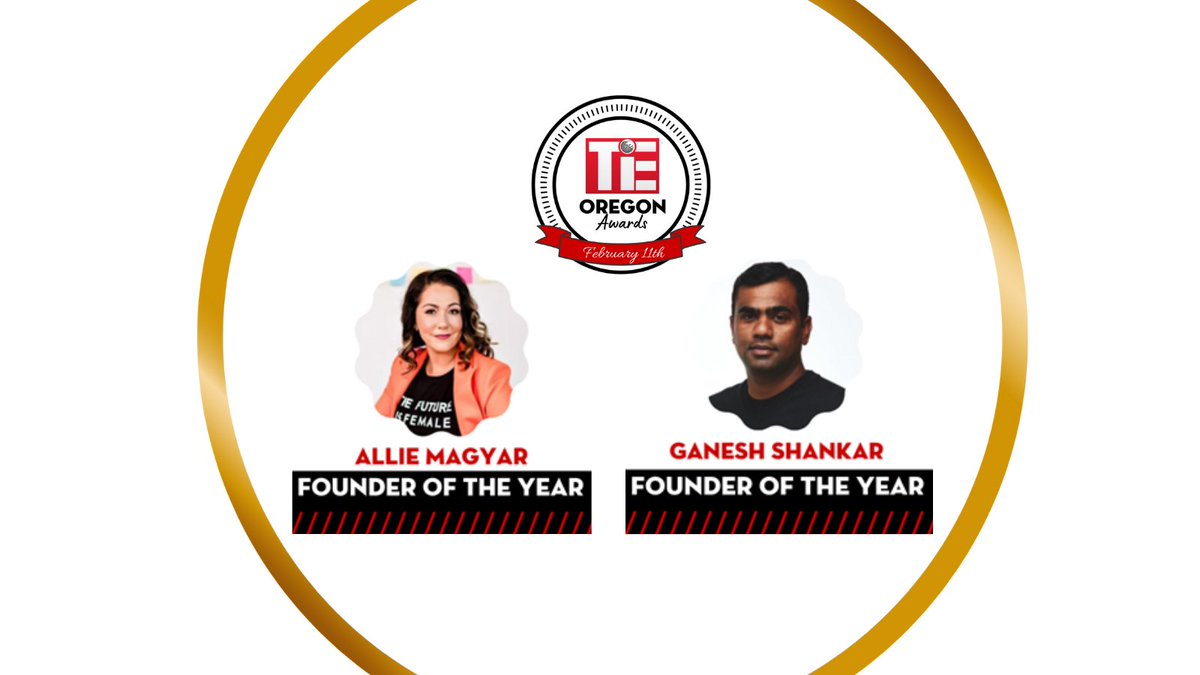 Congratulations to <a href="/AllieMagyar/">Allie Magyar</a> &amp; <a href="/ganeshpdx/">Ganesh Shankar</a> - TiE Oregon's Founder of the Year Honorees! 
Join us in celebration on February 11th - oregon.tie.org/tie-oregon-ann… #tieoregonanualawards