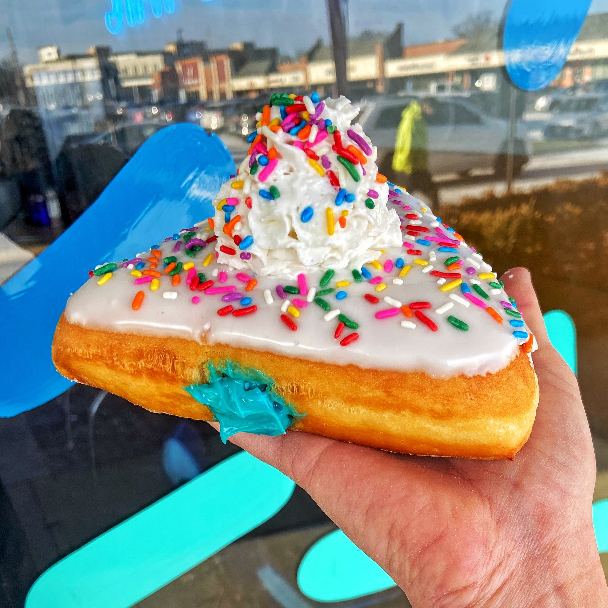 Strange Donuts on Twitter "Vegan Fun Fetti Wap. Filled with blue custard, topped with whipped