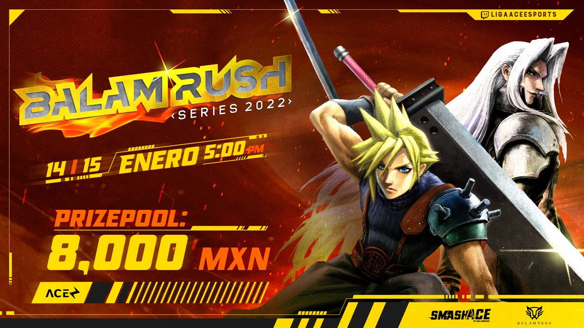 #SmashBros | <a href="/BalamRushMX/">Balam Rush</a>

¡Arrancamos el año con Smash ACE! No te lo pierdas este 14 y 15 de enero. 🔥⚡️ 

Registro: smash.gg/tournament/sma…

📺: twitch.tv/ligaaceesports

#FeelTheRush #SomosACE
